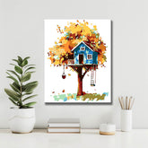 Painting by Numbers Art Illustration Blue Treehouse in Yellow Tree